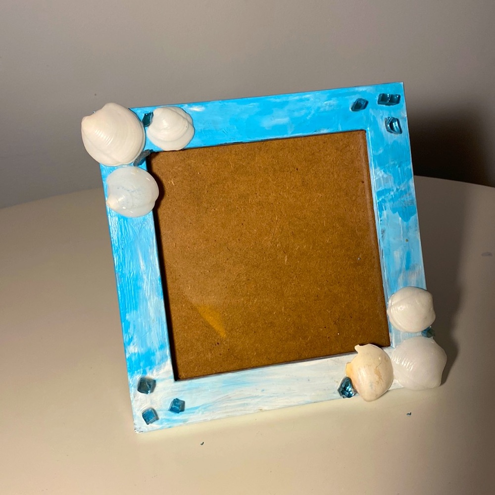Hand made seashell blue picture Frame